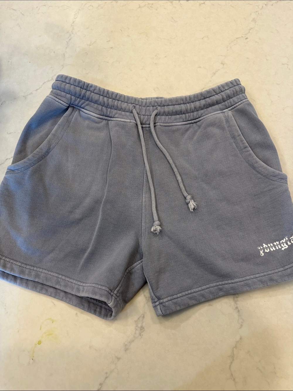 YoungLA Stone Washed Blue Drawstring Sweat Shorts Size Medium